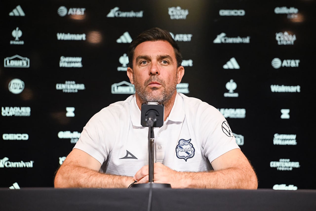 MONTREAL, CANADA - AUGUST 5: Pablo Guede of Club Puebla address the media after the game against CF Montréal during the first half in a Leagues Cup Phase One match at Stade Saputo on August 5, 2025 in Montreal, Canada. (Photo by Tim Austen - Leagues Cup/MLS via Getty Images)