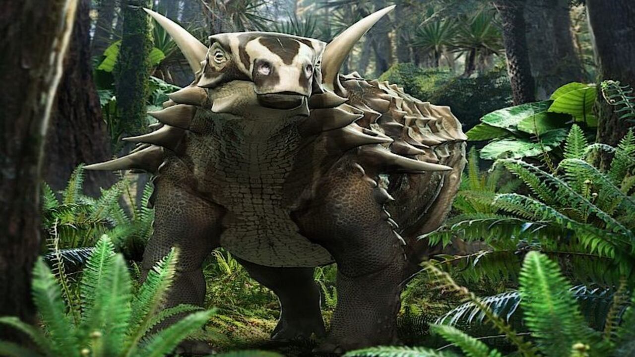 Reconstrucción de la vida del dinosaurio Struthiosaurus austriacus del Cretácico Superior de Austria.