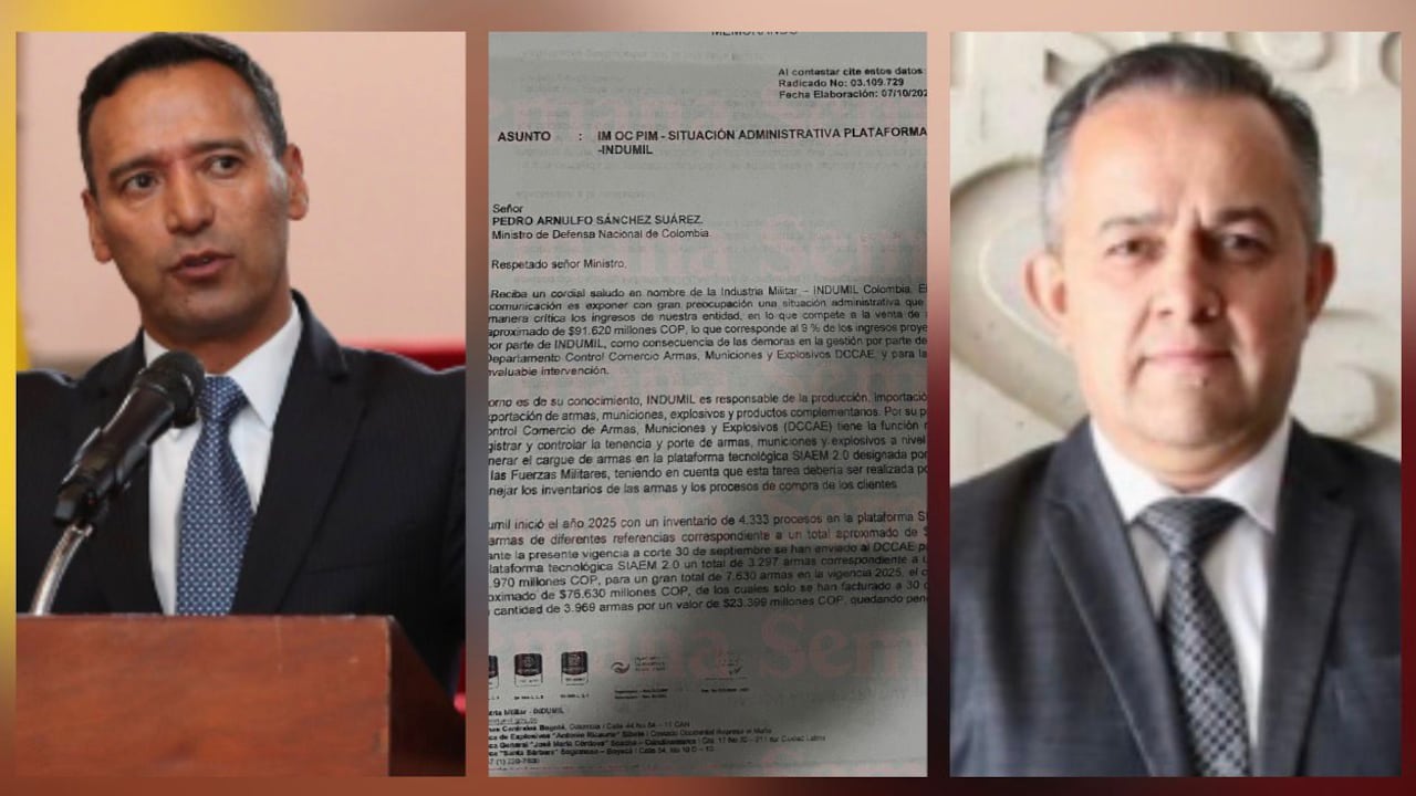 En la imagen el ministro de Defensa, Pedro Sánchez y el presidente Indumil, el coronel retirado Juan Carlos Mazo.