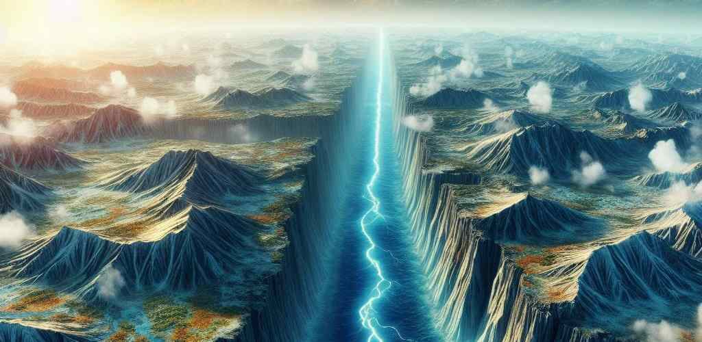 Ilustración de una ruptura en la tierra por la actividad de las placas tectónicas