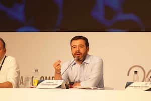 El alcalde electo de Bogotá, Carlos Fernando Galán, desde el Congreso Nacional de Infraestructura en Cartagena.