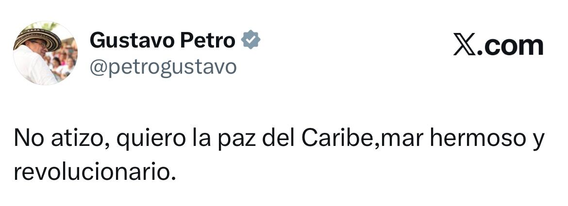 Post de Gustavo Petro en su cuenta personal de X