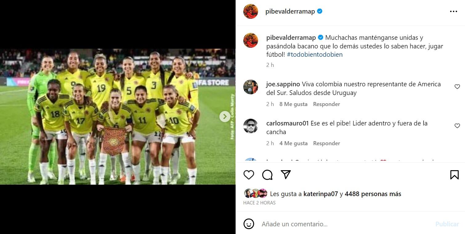 Publicación de Valderrama en redes sociales.