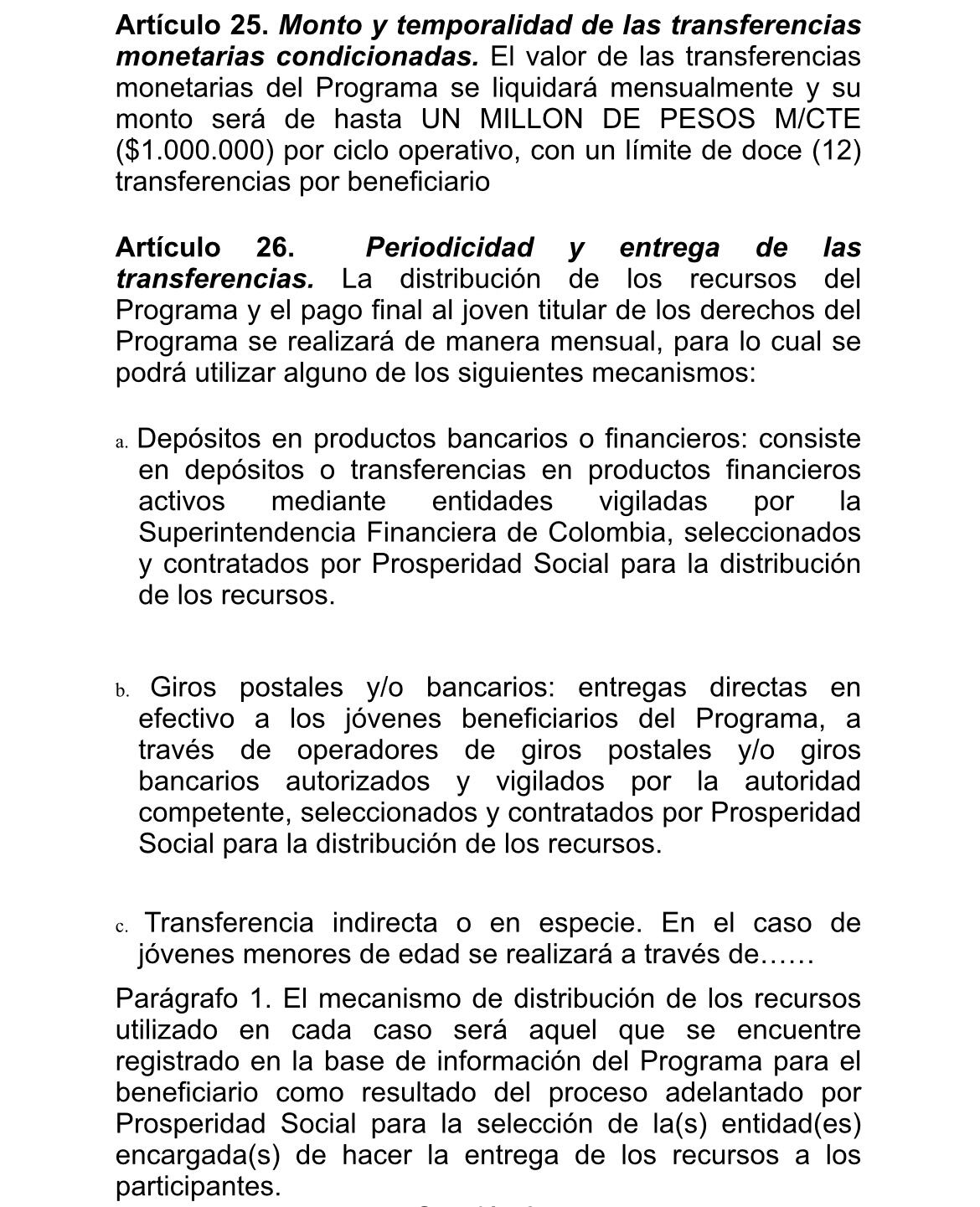 Borrador de decreto Jóvenes en Paz