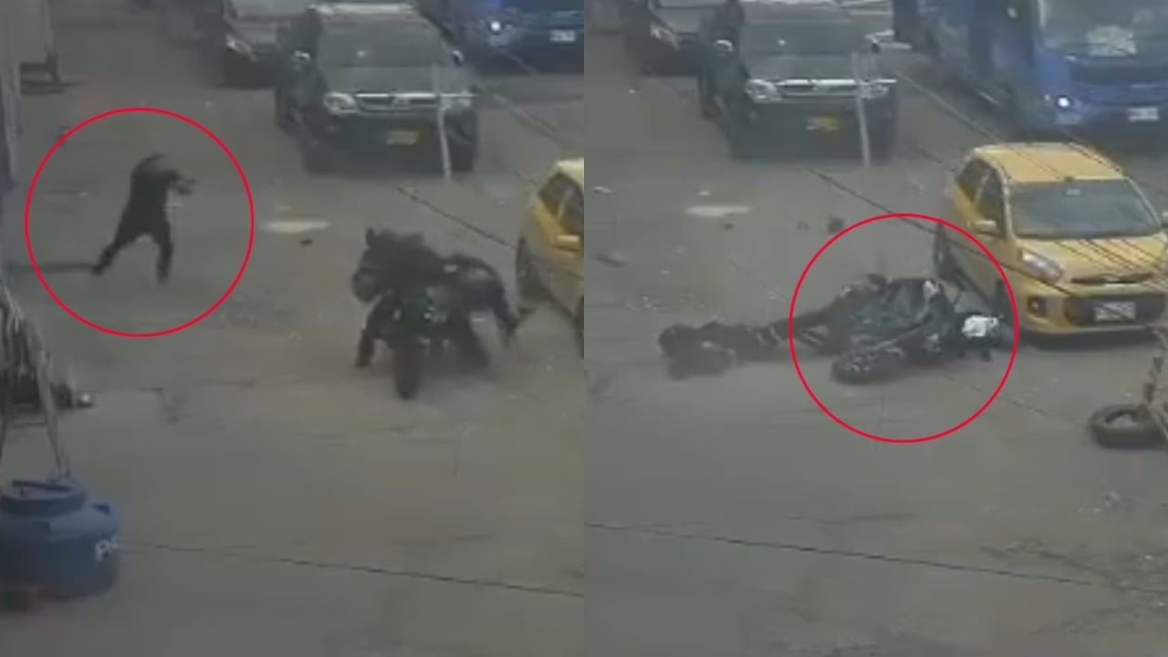 Este fue el momento exacto en el que el uniformado le disparó a los delincuentes.