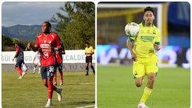 Hayen Palacios (izq.) y Fabián Sambueza en la primera fecha del futbol colombiano.