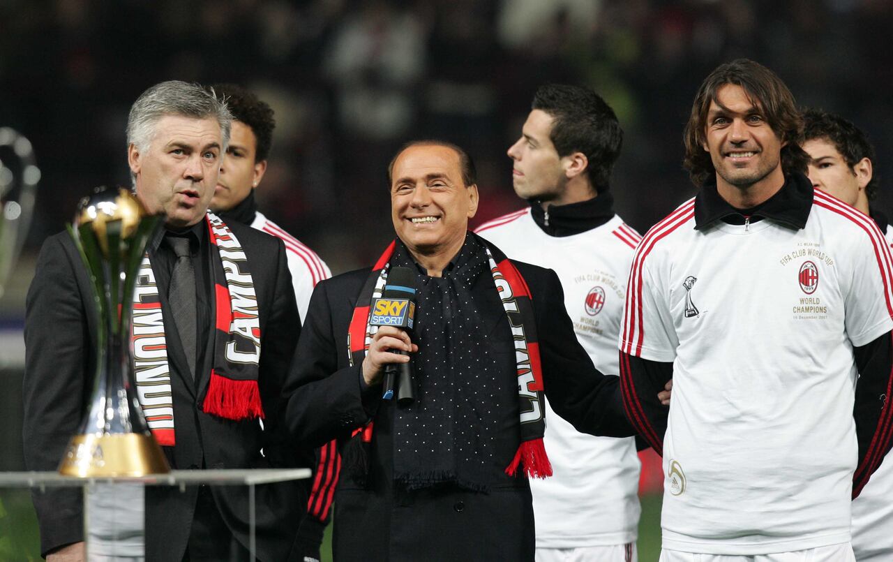 Berlusconi y Ancelotti en el Milan