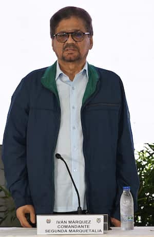 El disidente de la Segunda Marquetalia , Iván Márquez, participa en la inauguración de los diálogos de paz con el Gobierno colombiano en Caracas, Venezuela. (Photo by Federico PARRA / AFP)