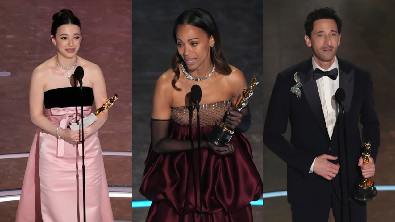 Mikey Madison, Zoe Saldaña y Adrien Brody en los Premios Óscar 2025