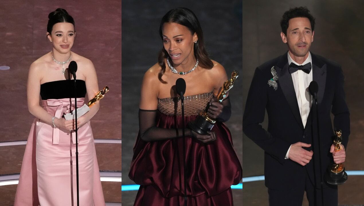 Mikey Madison, Zoe Saldaña y Adrien Brody en los Premios Óscar 2025