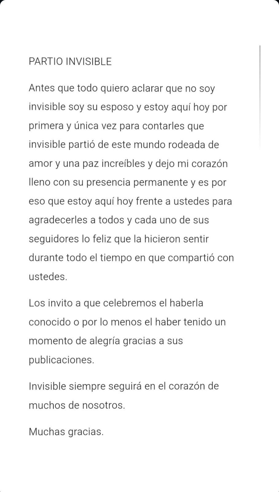 Noticia de la muerte de Gloria Espinosa