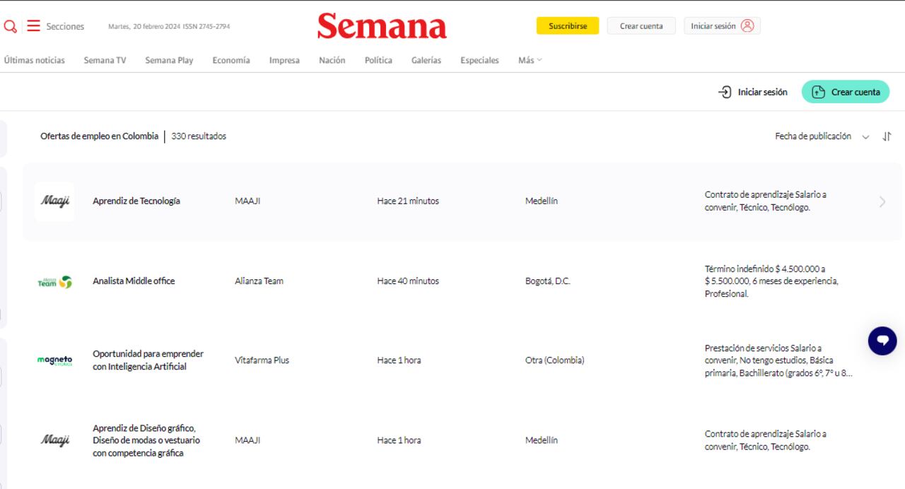 Ofertas de empleo para teletrabajar, disponibles en Semana.com/empleos