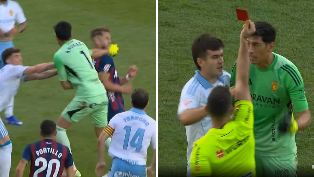 La expulsión de Esteban Andrada por su agresión al capitán del Huesca, Jorge Pulido.