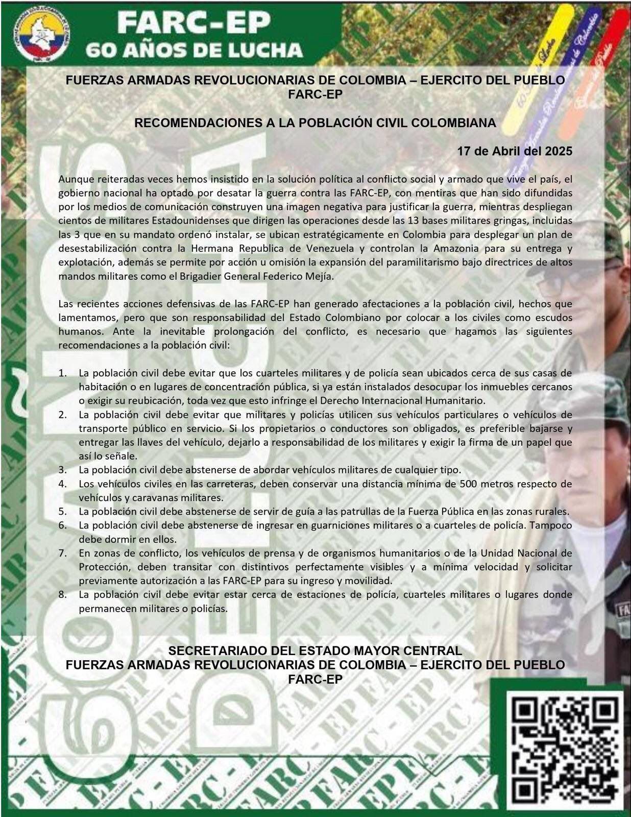 Comunicado disidencias de las Farc