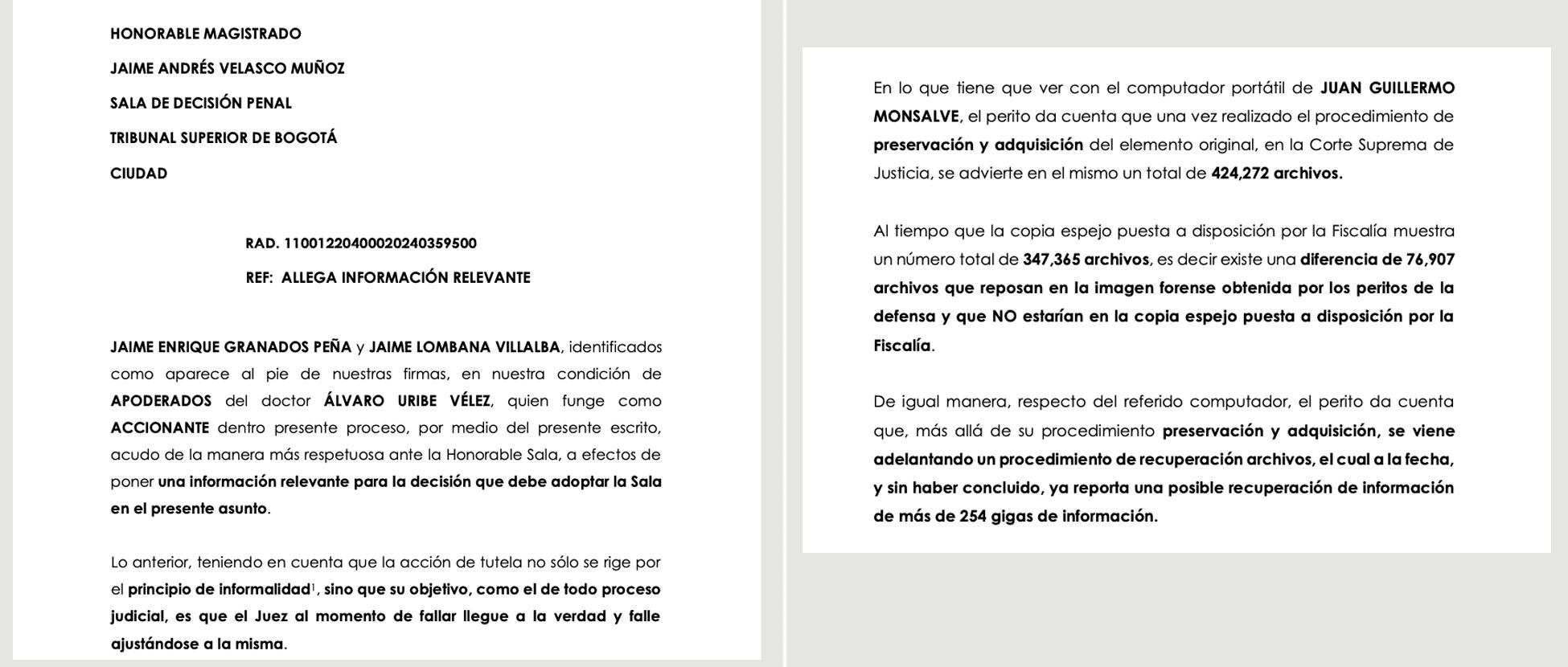 ALLEGA INFORMACIÓN RELEVANTE