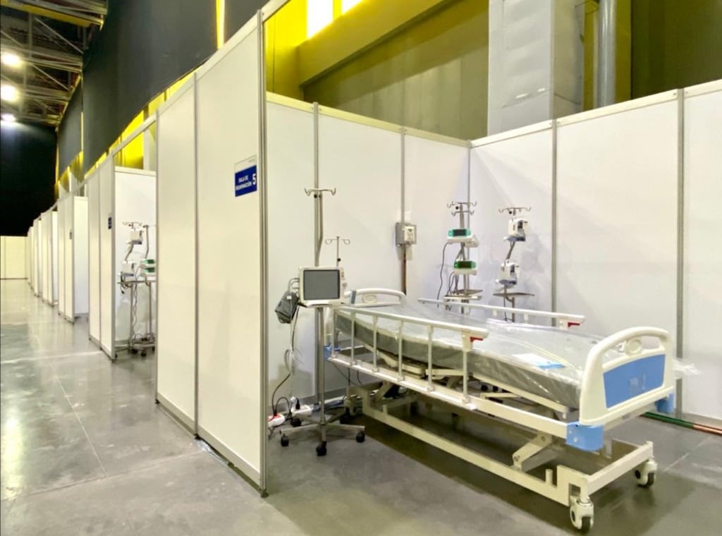 Hospital de campaña que fue reinstalado en el centro de eventos de Barranquilla.