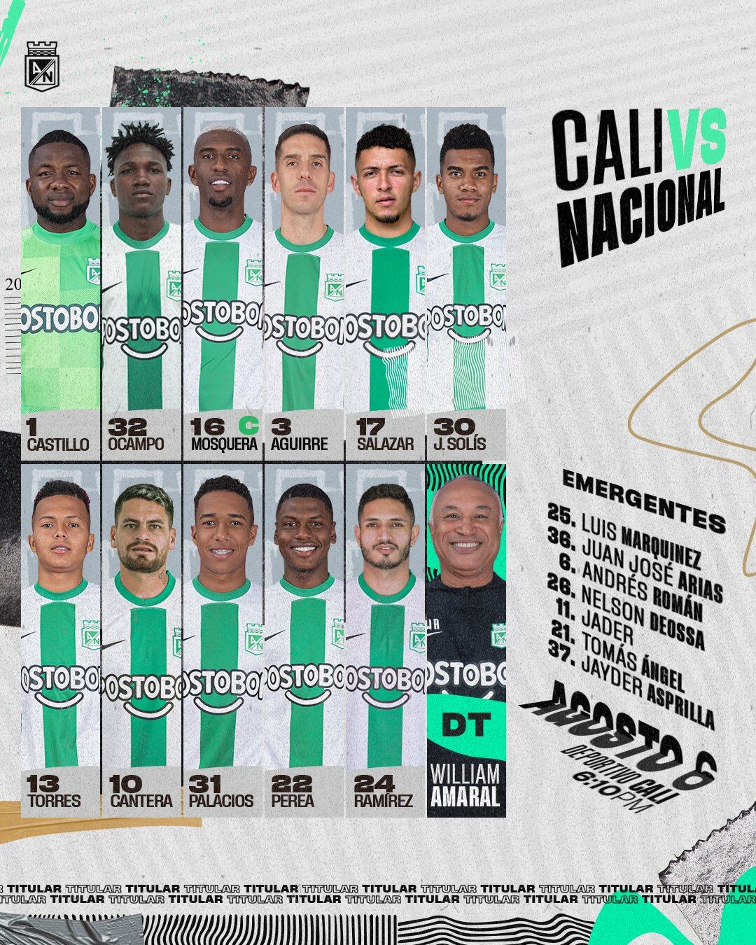 Atlético Nacional eligió esta formación ante el Cali.