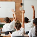 School students in class working with tablets