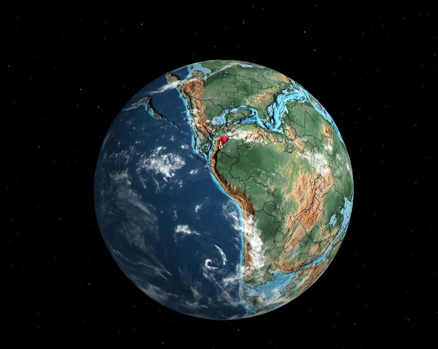 Está la ubicación de Bogotá en el periodo jurásico. Se puede ver que para esa época los continentes se encontraban unidos.