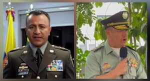 General Hainer Puentes Aguilar, director de Bienestar Social de la Policía, y general Óscar Andrés Lamprea, comandante policía de Medellín.