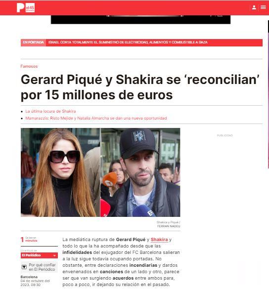 El Periódico sobre Shakira y Gerard Piqué