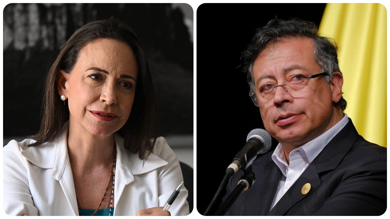 La líder venezolana María Corina Machado, ganadora del Premio Nobel de Paz, en enfrascó en un fuerte choque con el presidente de Colombia, Gustavo Petro,