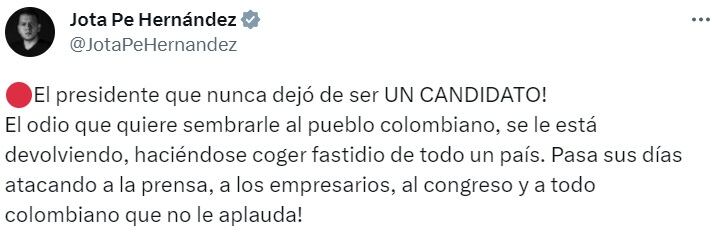 El senador J Pe Hernández, una vez más arremete contra Petro.