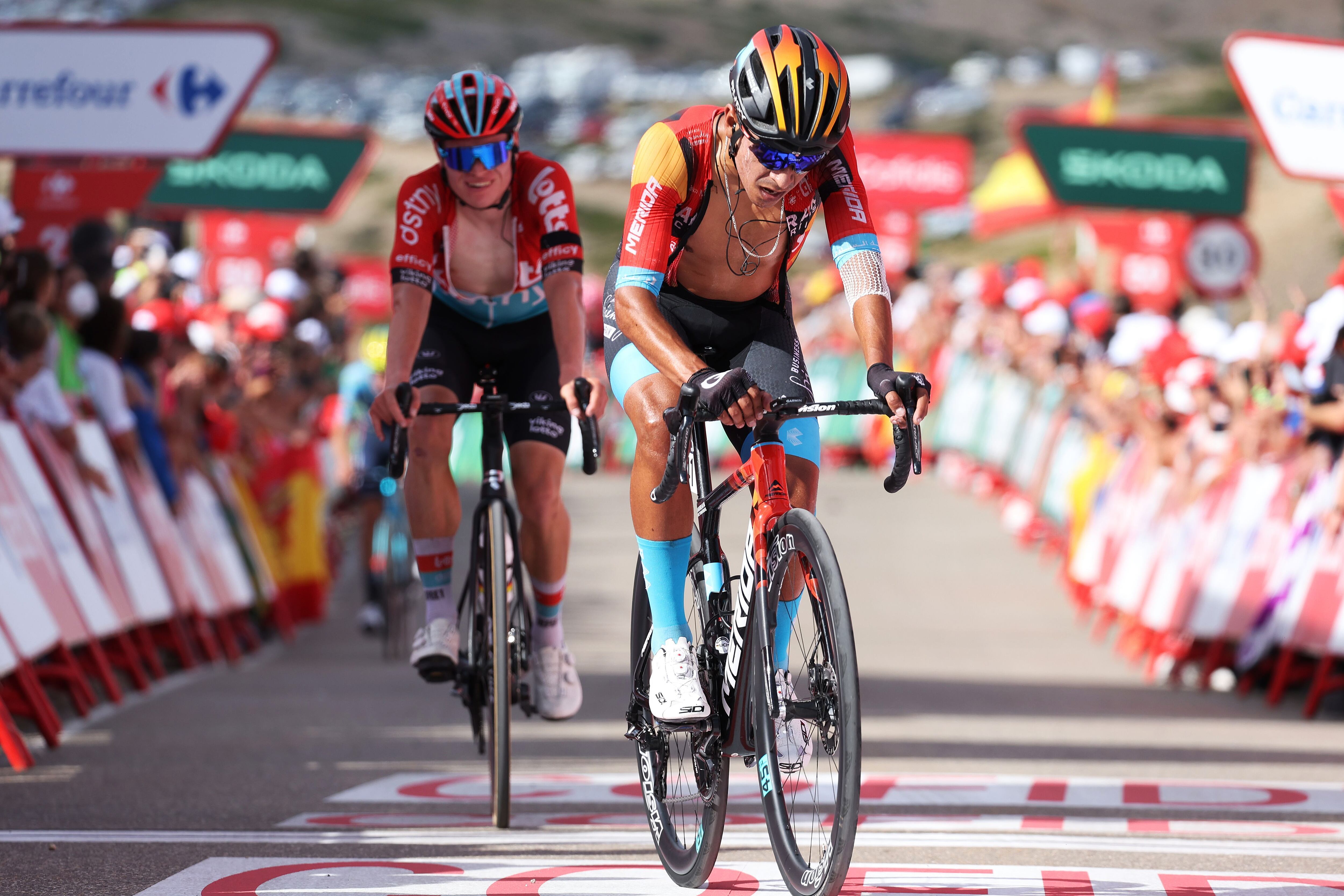 OBSERVATORIO ASTROFÍSICO DE JAVALAMBRE, SPAIN - AUGUST 31: Santiago Buitrago Sanchez of Colombia and Team Bahrain - Victorious crosses the finish line during the 78th Tour of Spain 2023, Stage 6 a 183.1km stage from La Vall d'Uixó to Observatorio Astrofísico de Javalambre - Pico del Buitre 1947m / #UCIWT / on August 31, 2023 in Observatorio Astrofísico de Javalambre, Spain. (Photo by Alexander Hassenstein/Getty Images)
