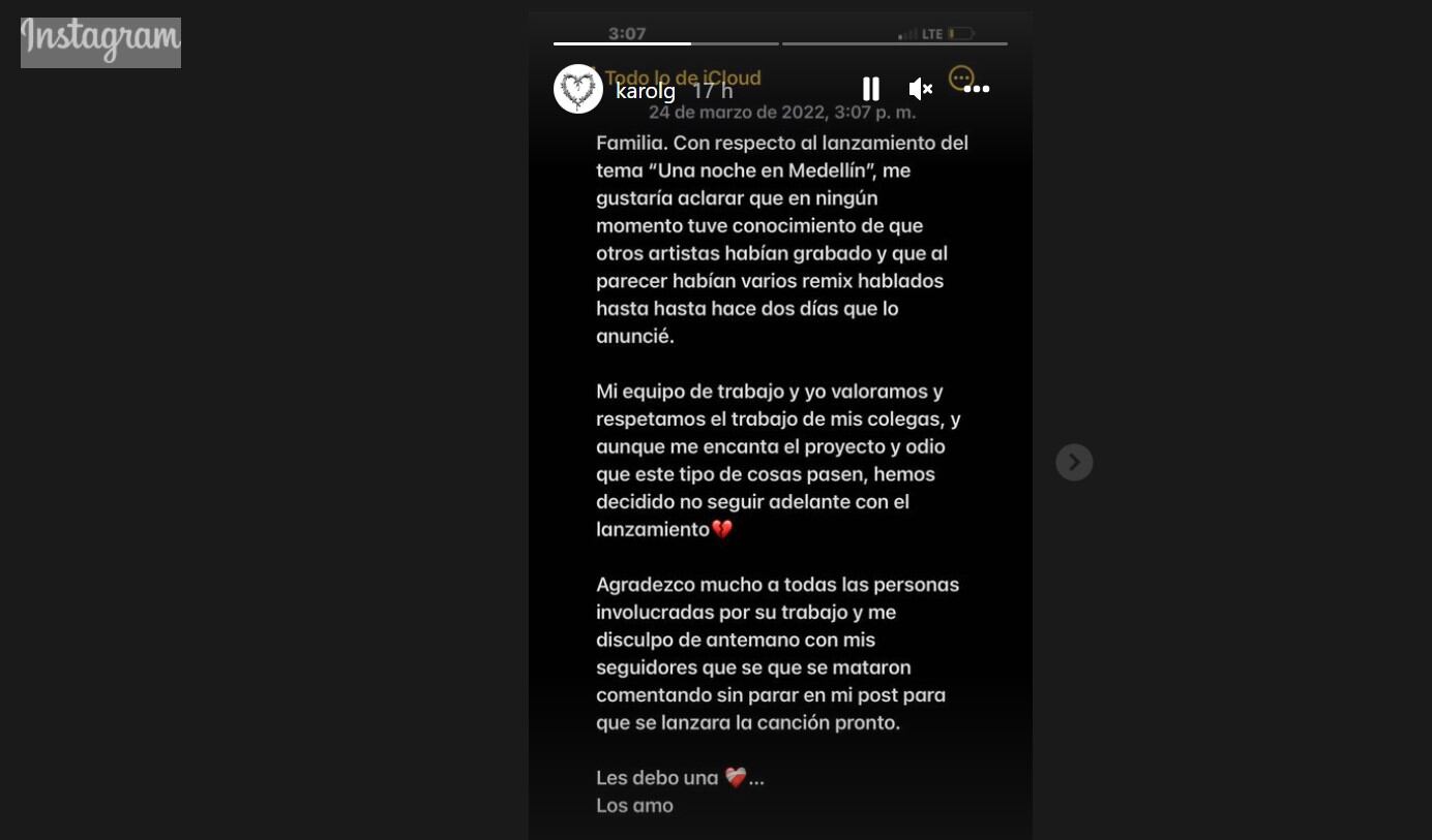 Karol G canceló, a última hora, el lanzamiento de su más reciente canción con el artista chileno CrisMJ