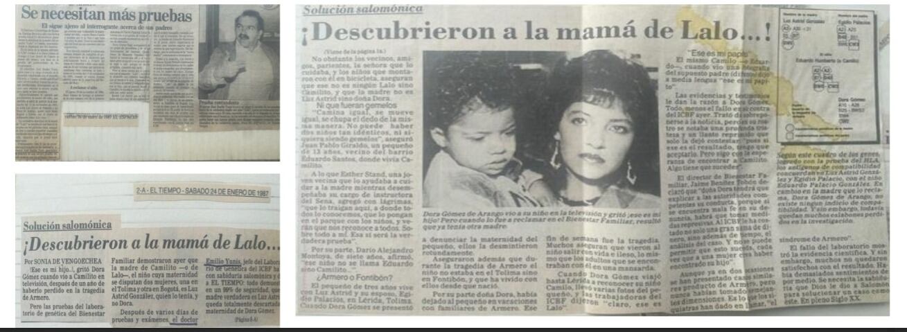 Casos resueltos de familias en Armero justo después de la tragedia