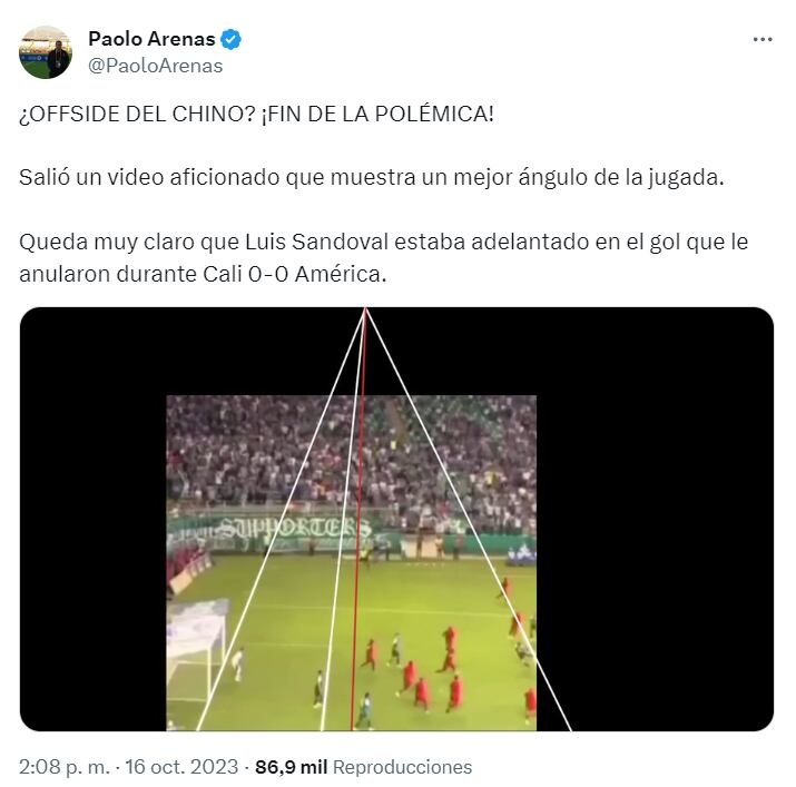 Desde otro ángulo, revelan que el gol de Sandoval estuvo bien invalidado.