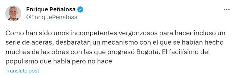El exalcalde Enrique Peñalosa critica decisiones de Claudia López al aprobar Nuevo estatuto de valorización de Bogotá