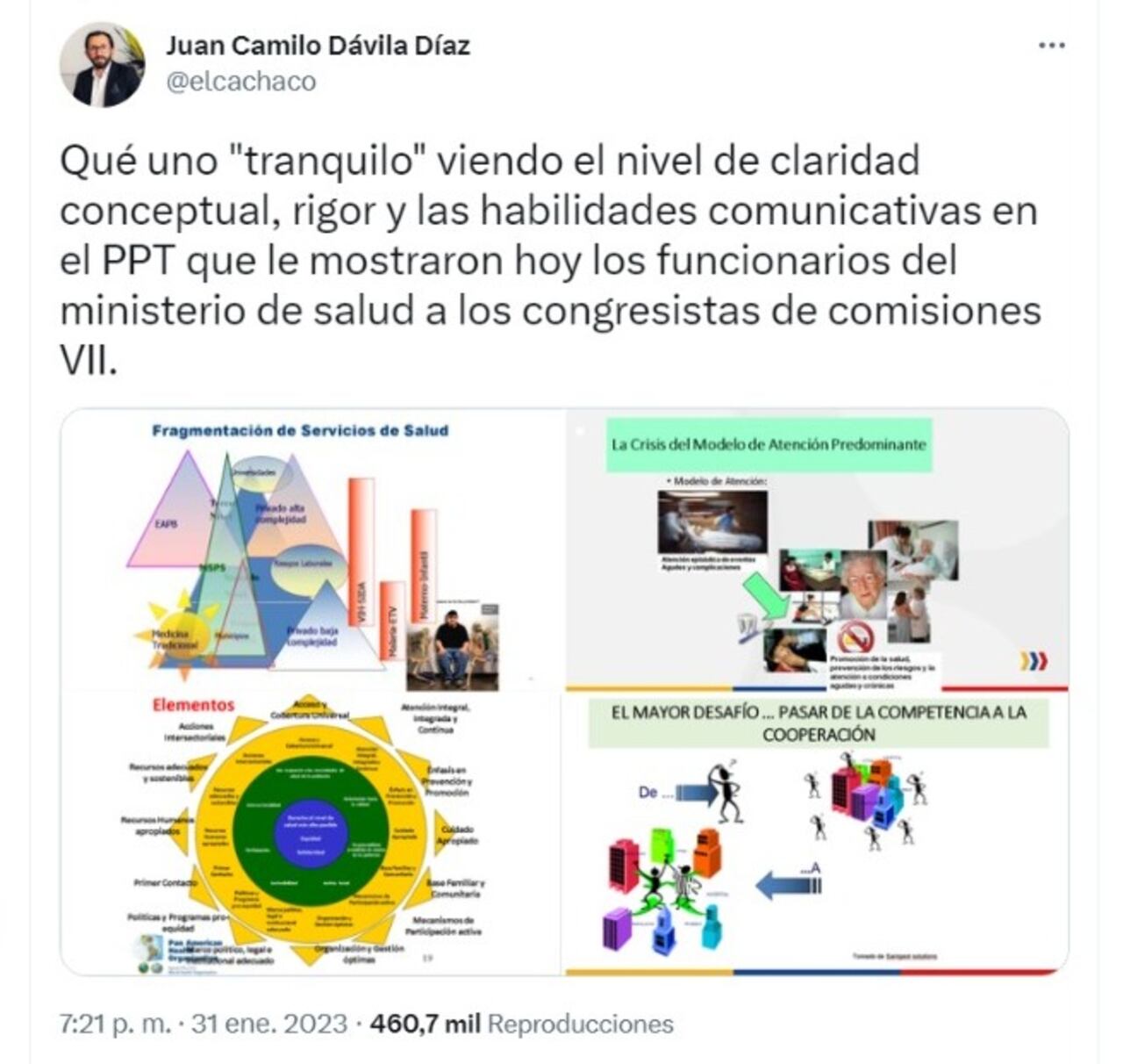 Críticas sobre las diapositivas que el Minsalud habría presentado sobre la reforma al sector.
