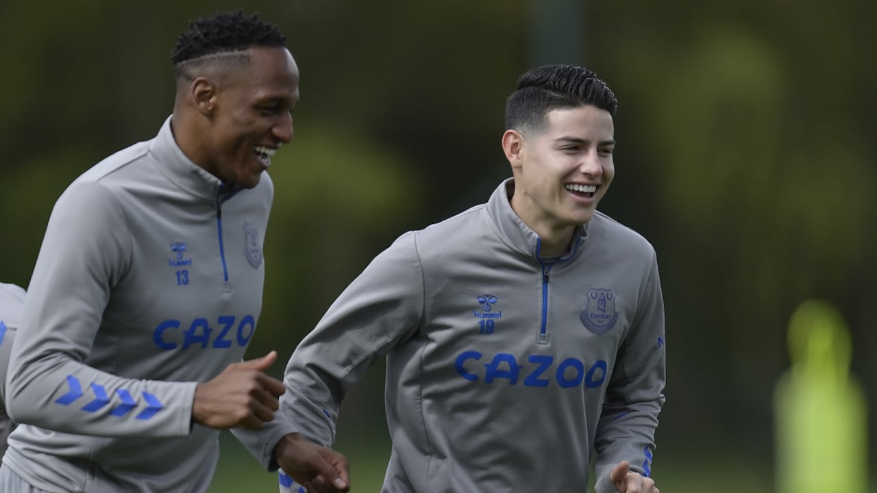 James Rodríguez y Yerry Mina - Everton. Foto: Getty Images / Tony McArdle