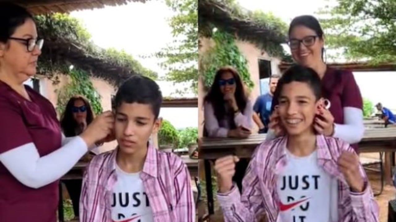 Niño recibió aparato para escuchar por primera vez.