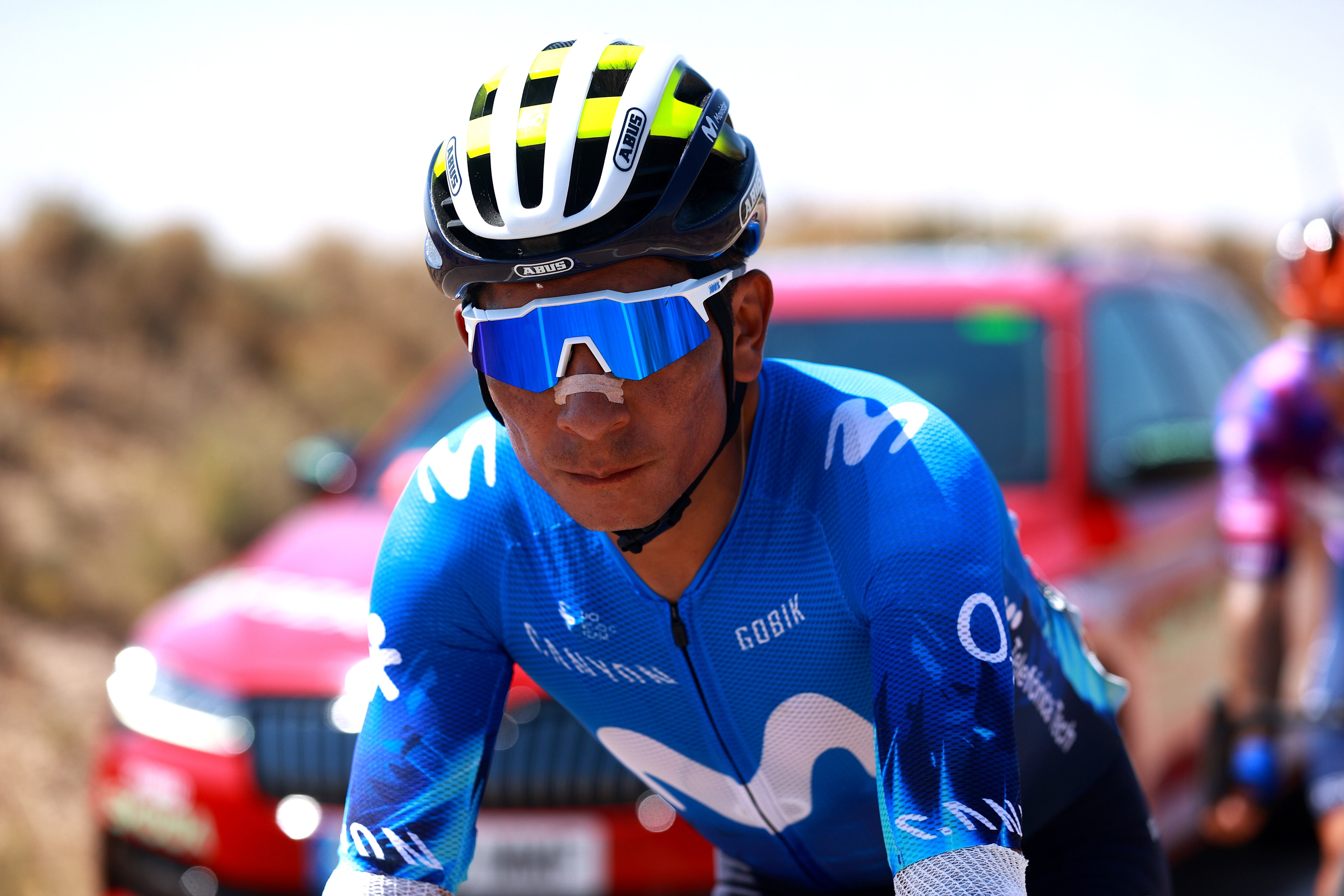 LAGUNAS DE NEILA, SPAIN - AUGUST 07: Nairo Quintana of Colombia and Movistar Team competes during the 46th Vuelta a Burgos, Stage 3 a 138km stage from Bodegas Nabal Gumiel de Izan to Lagunas de Neila 1721m on August 07, 2024 in Lagunas de Neila, Spain. (Photo by Gonzalo Arroyo Moreno/Getty Images)