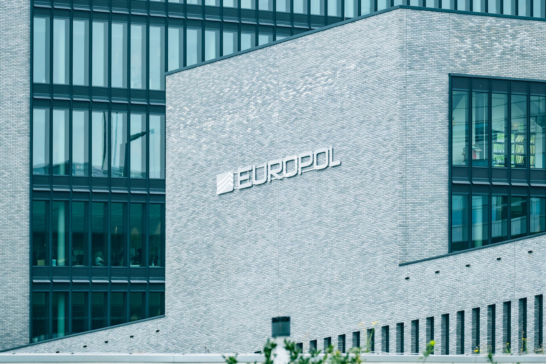 building European Union Agency for Law Enforcement Cooperation with Europol text on facade, EU institutions, counterterrorism intelligence sharing, Hague, Netherlands - September 12, 2023