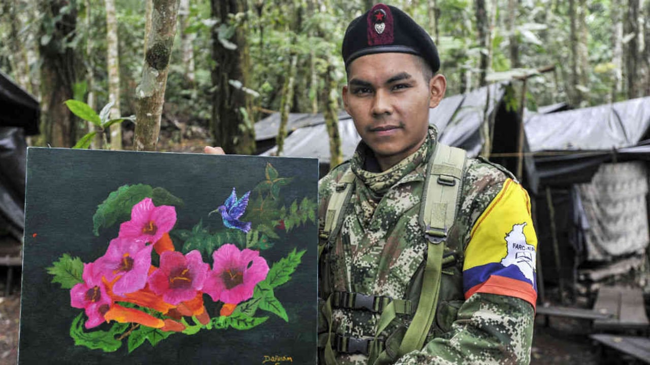 Darwin Guevara, 19 años. Cuadro: Rosas silvestres. Acrílico sobre lienzo.