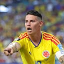 James Rodriguez of Colombia reacts during the group K match between Colombia and Portugal at the 2026 FIFA World Cup at Miami Stadium, Miami, the United States, June 27, 2026. (Photo by Zhang Chen/Xinhua via Getty Images)