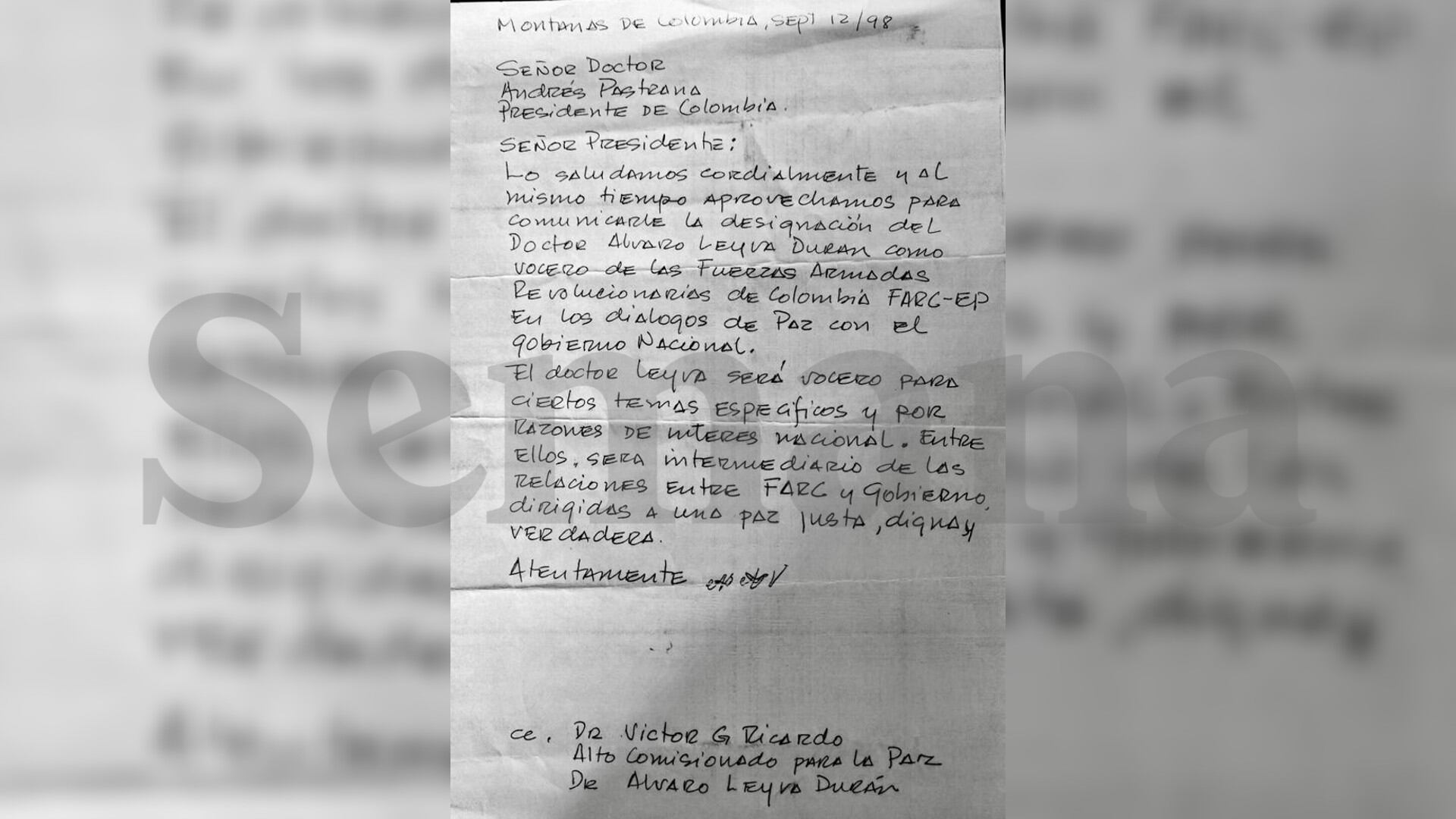 Leyva carta Farc.