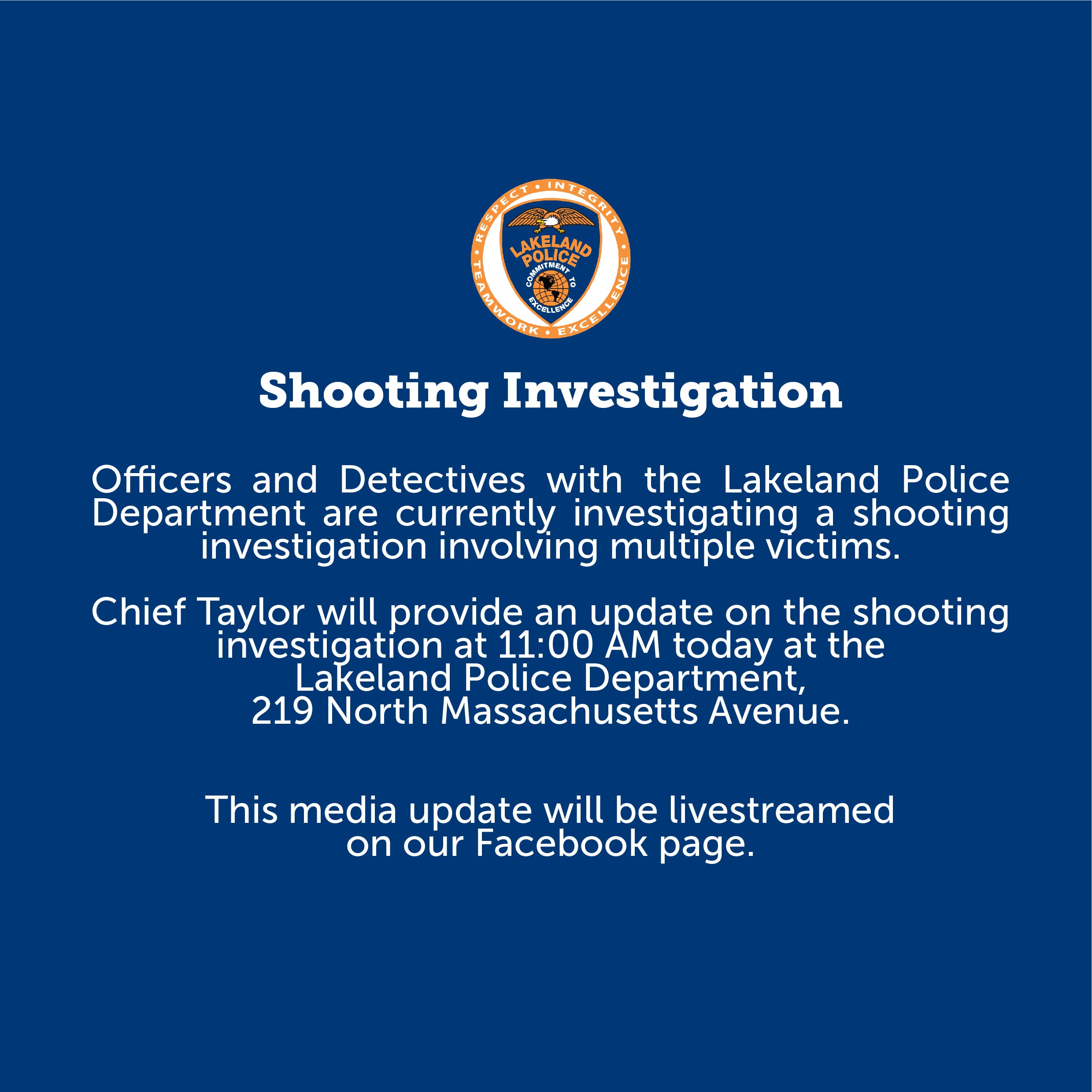 El anuncio de la rueda de prensa ofrecida por Policía de Lakeland.