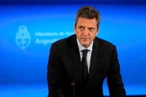 FILE - Argentina's Economy Minister Sergio Massa arrives for a press conference in Buenos Aires, Argentina, Aug. 3, 2022. Massa is a presidential hopeful in October elections. (AP Photo/Natacha Pisarenko, File)