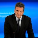 FILE - Argentina's Economy Minister Sergio Massa arrives for a press conference in Buenos Aires, Argentina, Aug. 3, 2022. Massa is a presidential hopeful in October elections. (AP Photo/Natacha Pisarenko, File)