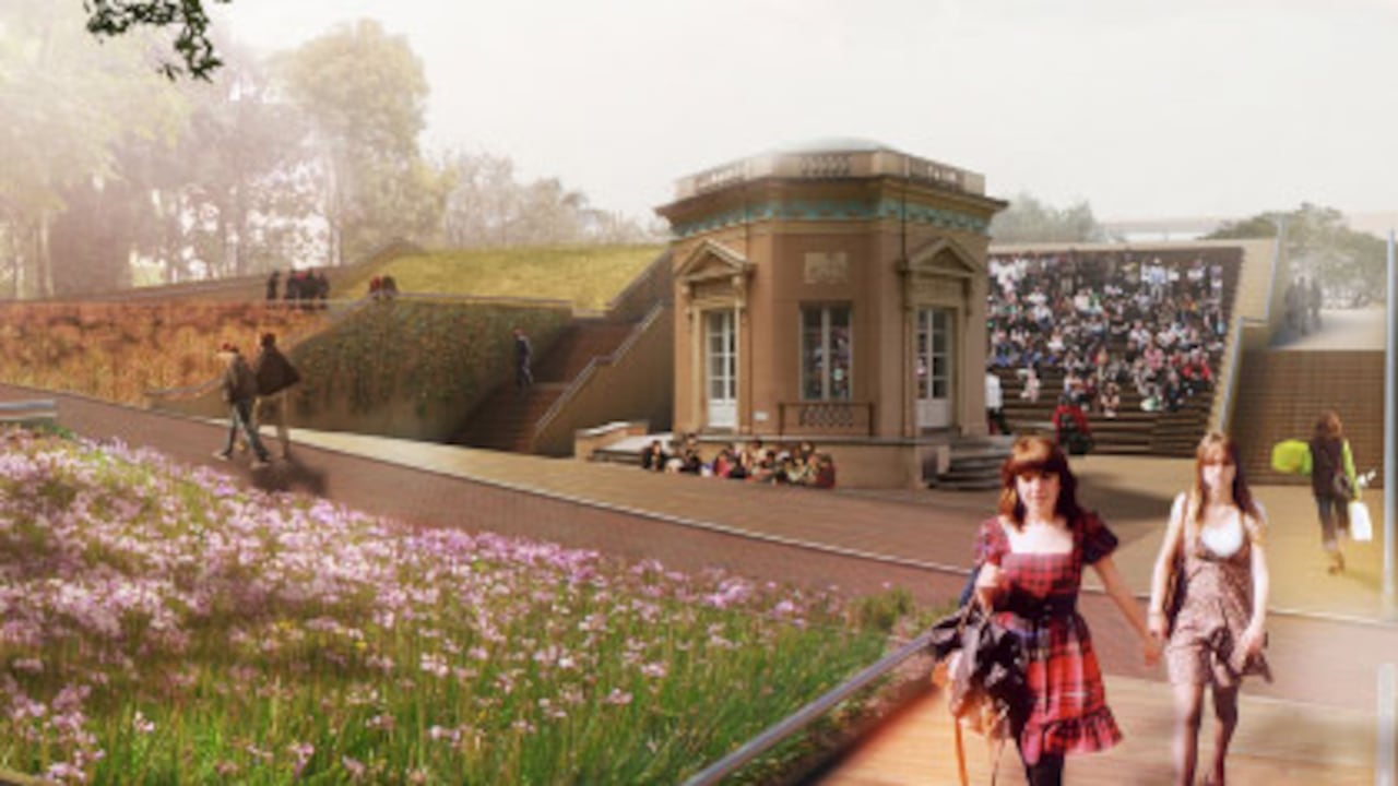 Las plazas y la vegetación nativa son dos elementos clave en el diseño del nuevo Parque Bicentenario, en el que se conservará el Quiosco de la Luz, sobreviviente de la celebración del centenario.