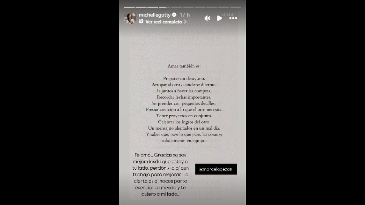 Michelle Gutty subió mensaje para Marcelo Cezán
