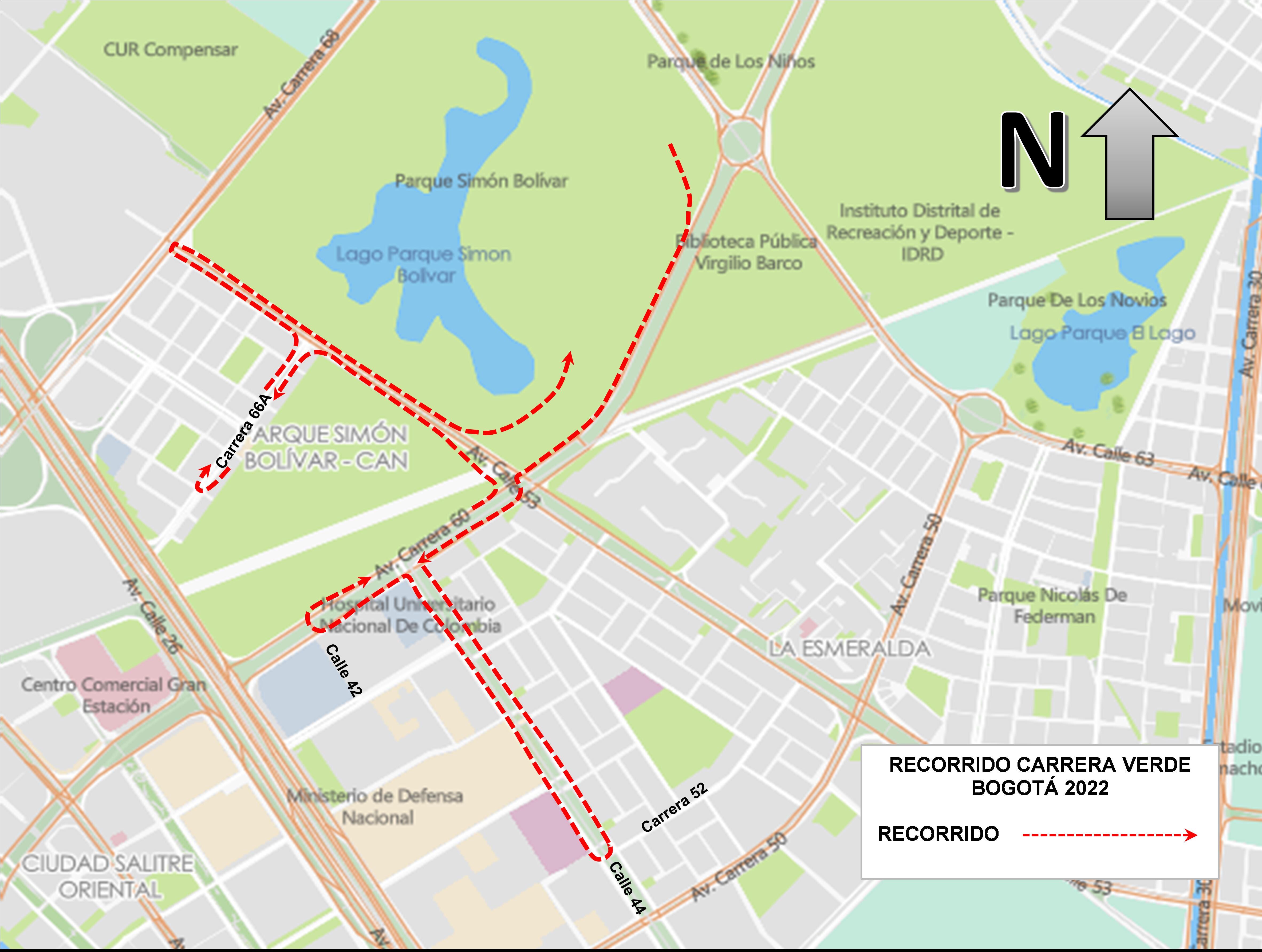 Recorrido de la Carrera Verde Bogotá 2022.