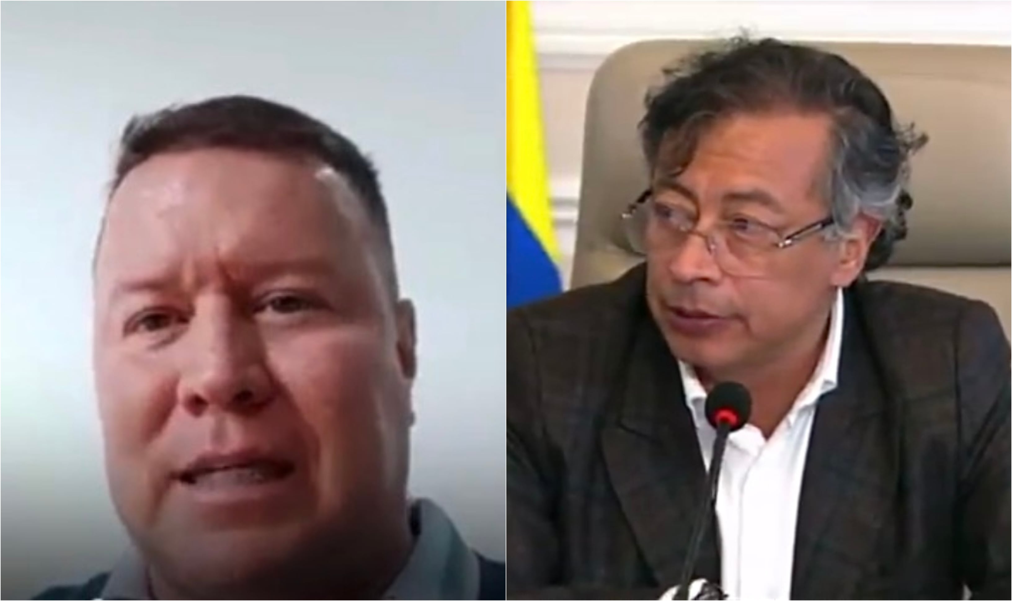 Gustavo Petro y el excomandante del Gaula Ejército, mayor en retiro Óscar Carvajal.