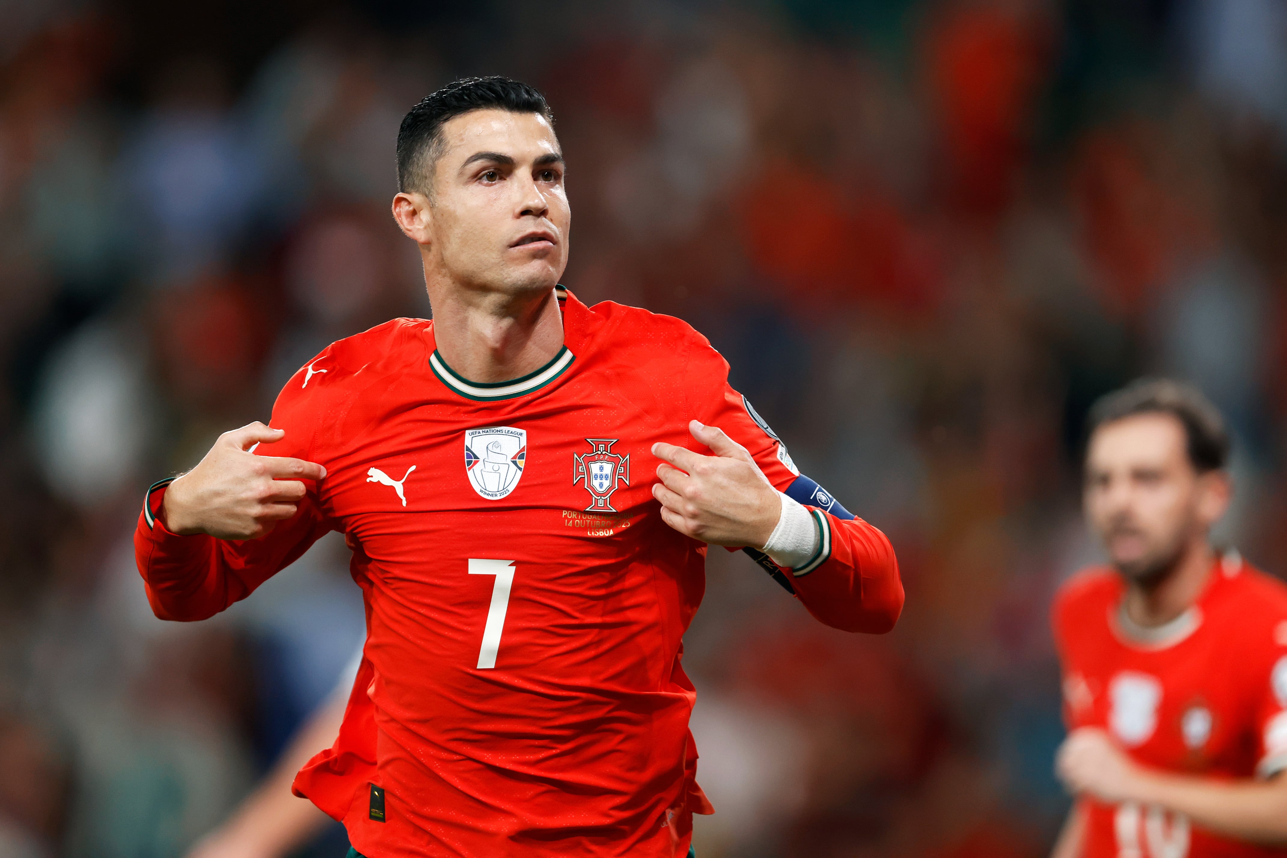 LISBON, PORTUGAL - OCTOBER 14: Cristiano Ronaldo of Portugal celebrates 1-1  during the  World Cup Qualifier  match between Portugal  v Hungary at the Estadio Jose Alvalade on October 14, 2025 in Lisbon Portugal (Photo by Eric Verhoeven/Soccrates /Getty Images)