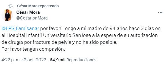 Foto: X @CesarionMora.