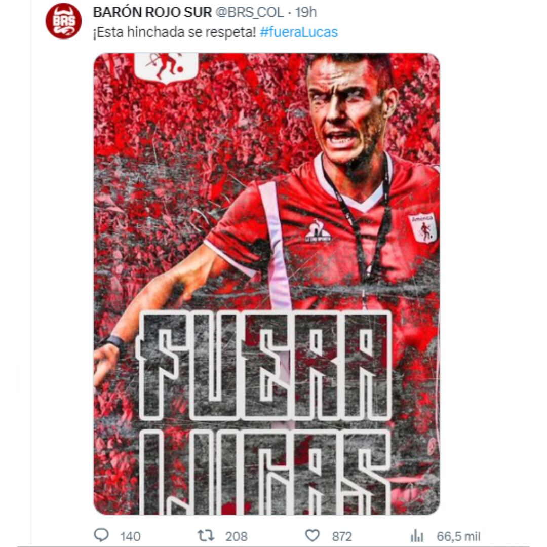 Tweet de Barón Rojo Sur pidiendo la renuncia de Lucas González